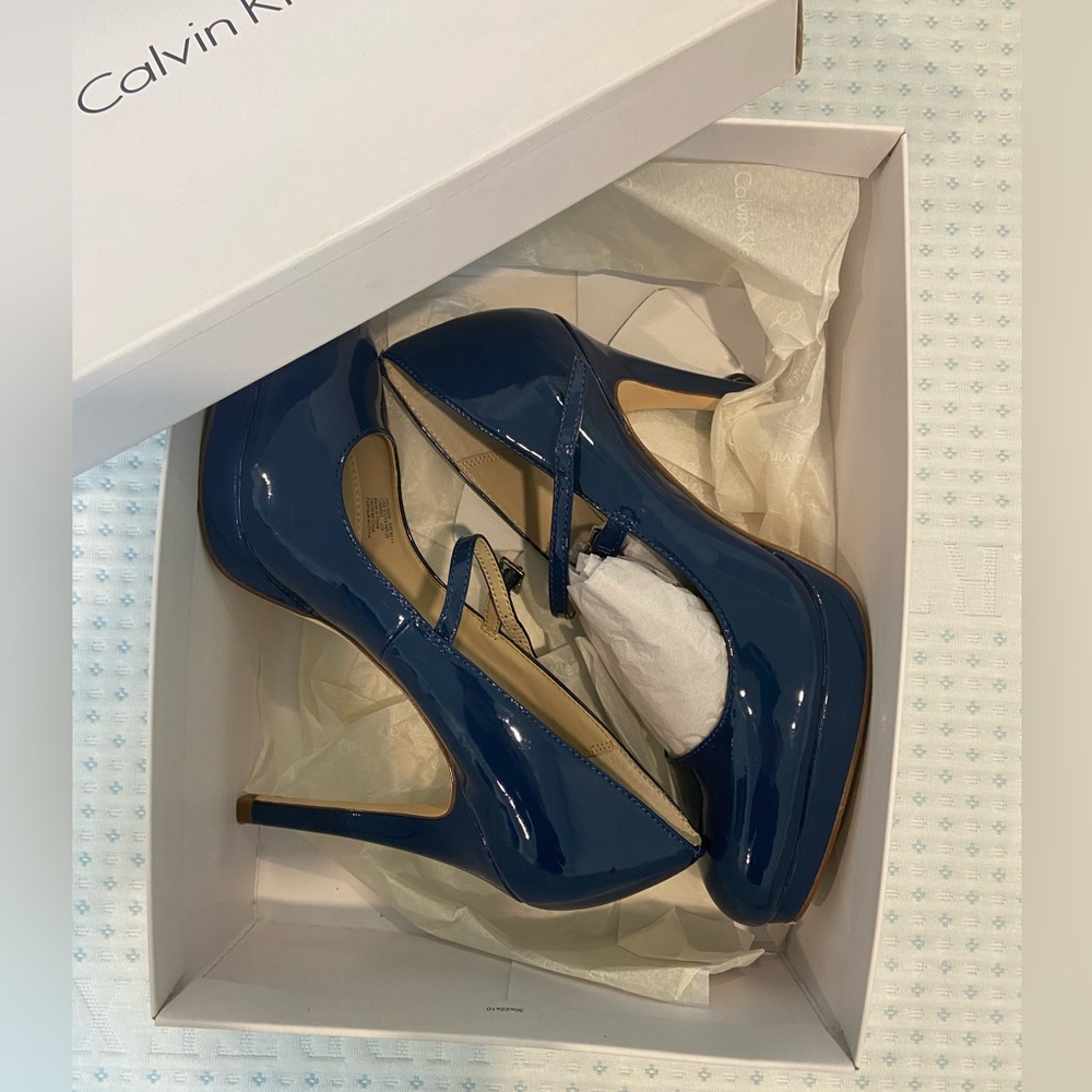 Calvin Klein Kalinda Petent Marine stiletto heels